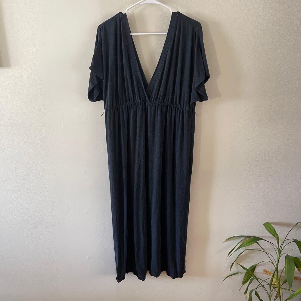 J. Crew Double V-Neck Midi Dress L Large Black Heather Bleach Spots Lounge